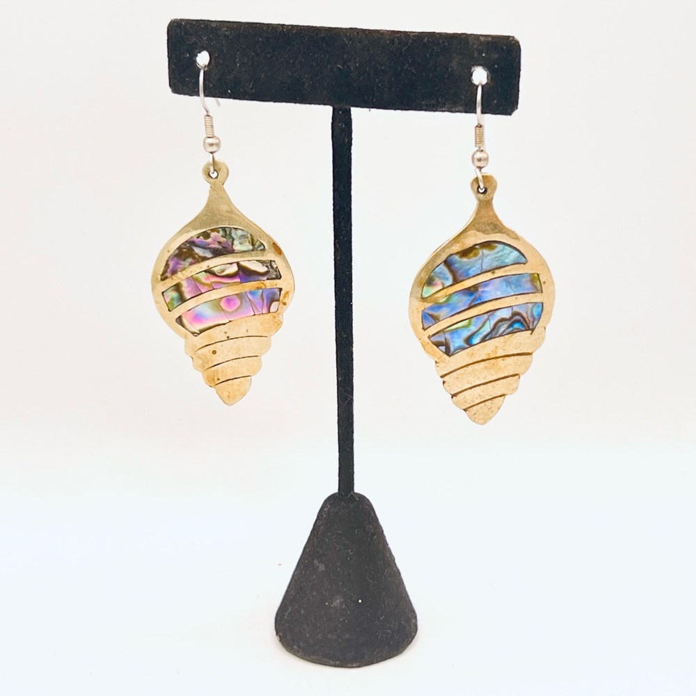 Vintage silver ALPACA MEXICO abalone shell earrings dangles - Picture 2 of 10